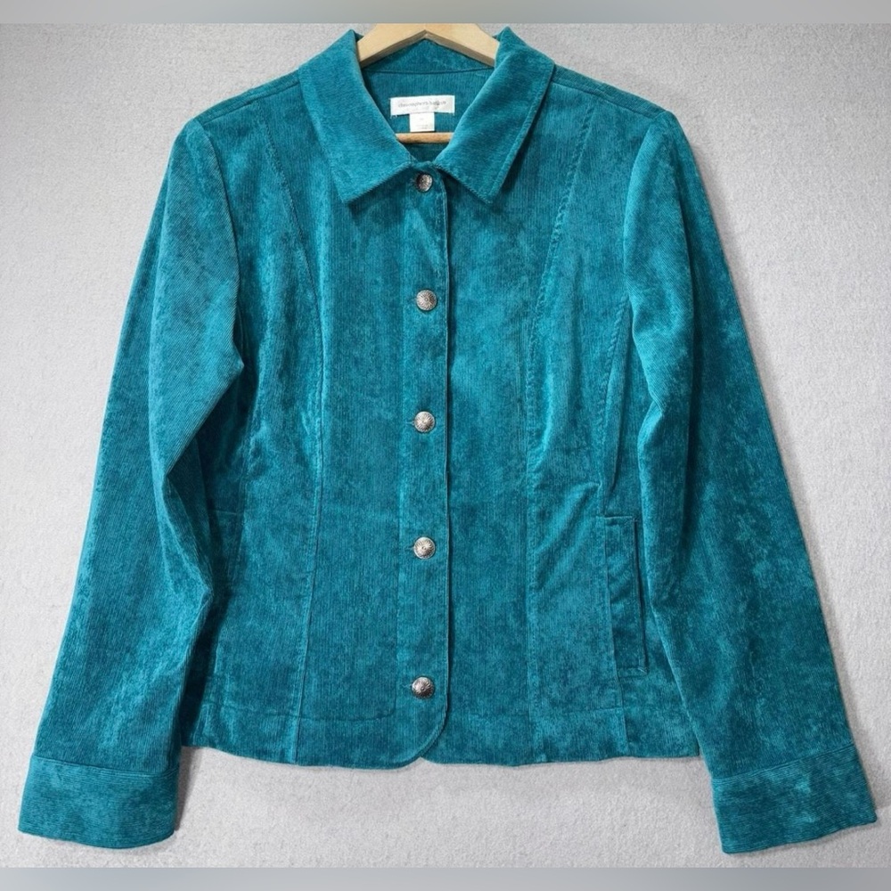 Vintage Christopher & Banks Turquoise Corduroy Blazer for Women. Waist Cinch. L.